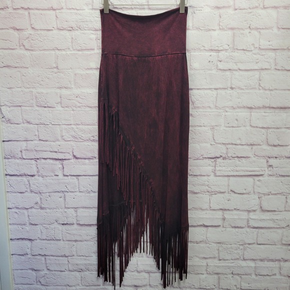 T-Party Dresses & Skirts - T Party Asymmetrical Maxi Fringe Skirt Sz M Boho Festival Western Gothic Hippie